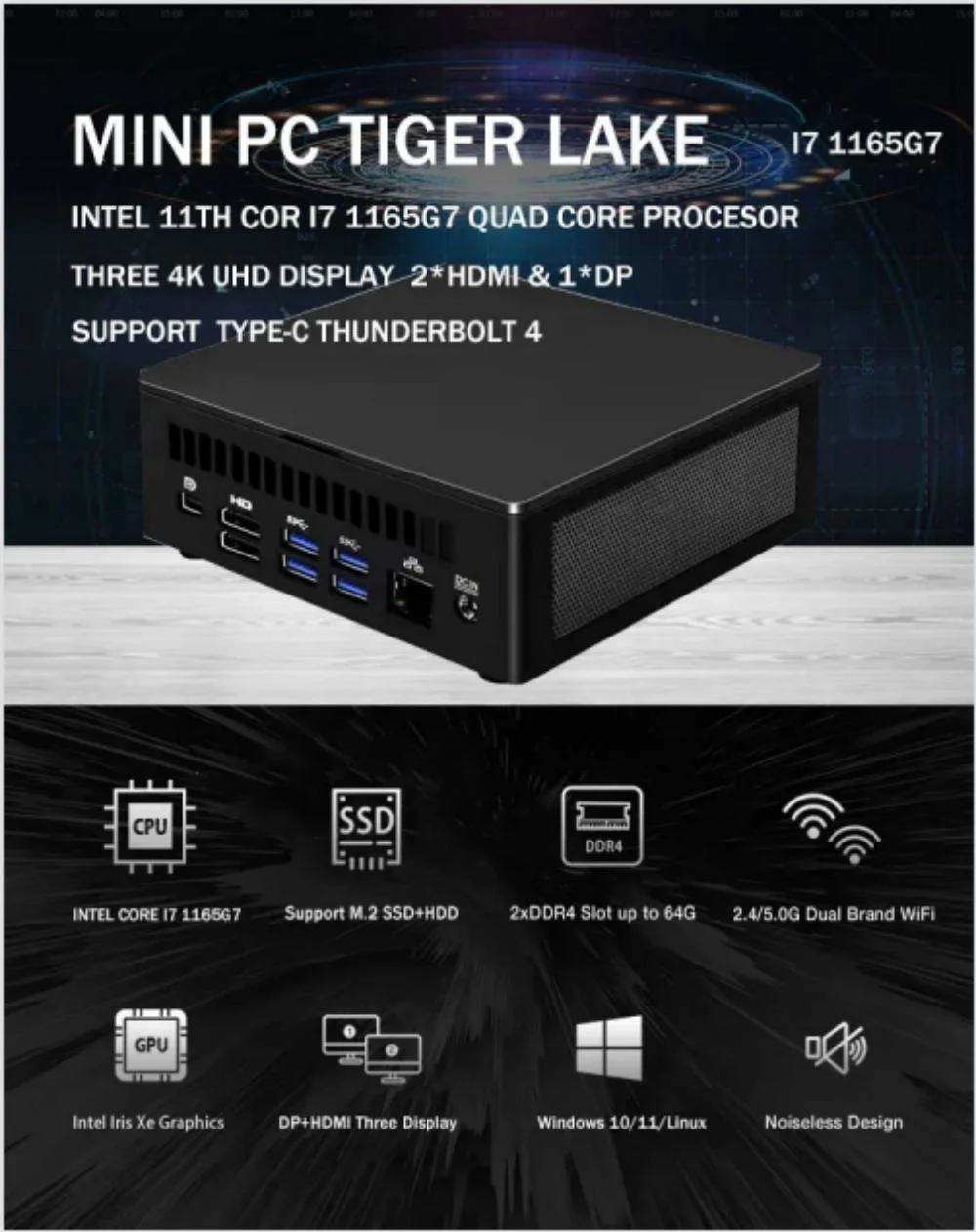 Window 10/11 Multi-Purpose I7 Core Mini PC Dual 4K HD