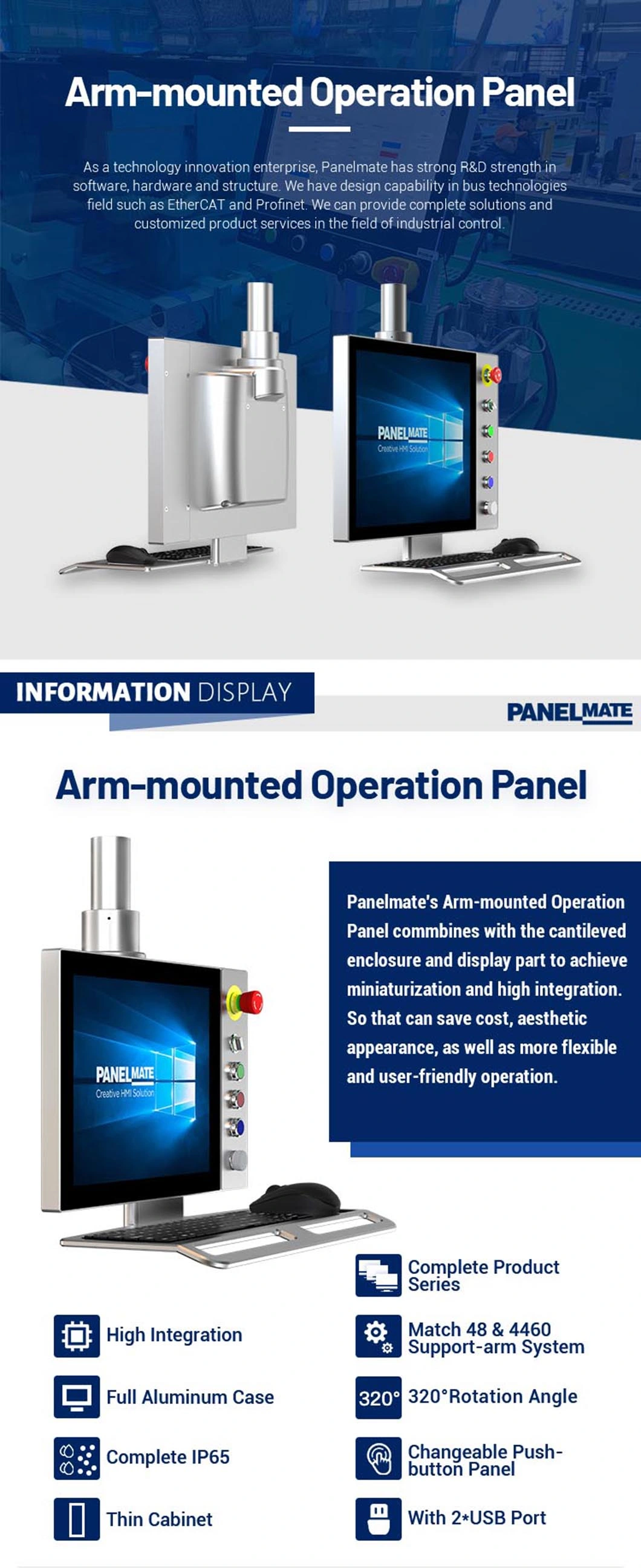 15 Inch Industrial Operation Panel HMI Cantilever Enclosure Supported Arm System Control Panel IP65 Capacitive Touch Screen LCD Display Beckhoff Panel Monitor