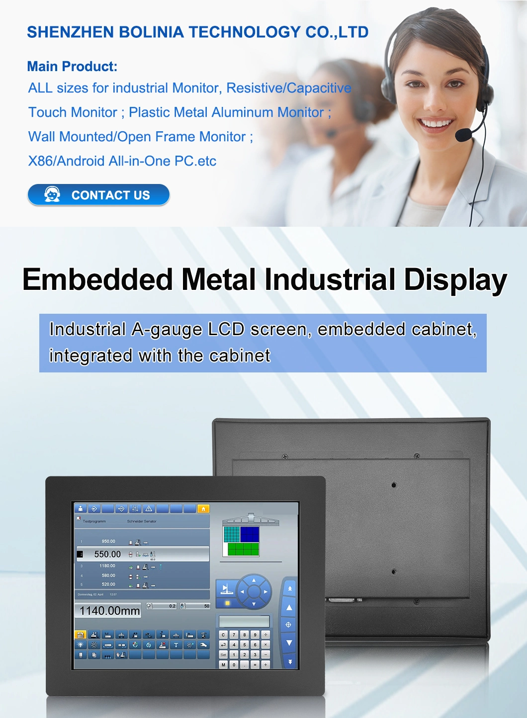 10′′ Inch 800*600 HD-Mi VGA DVI Resistive Square Touch Screen Metal Case TFT Embedded OEM ODM Industrial LCD Monitor