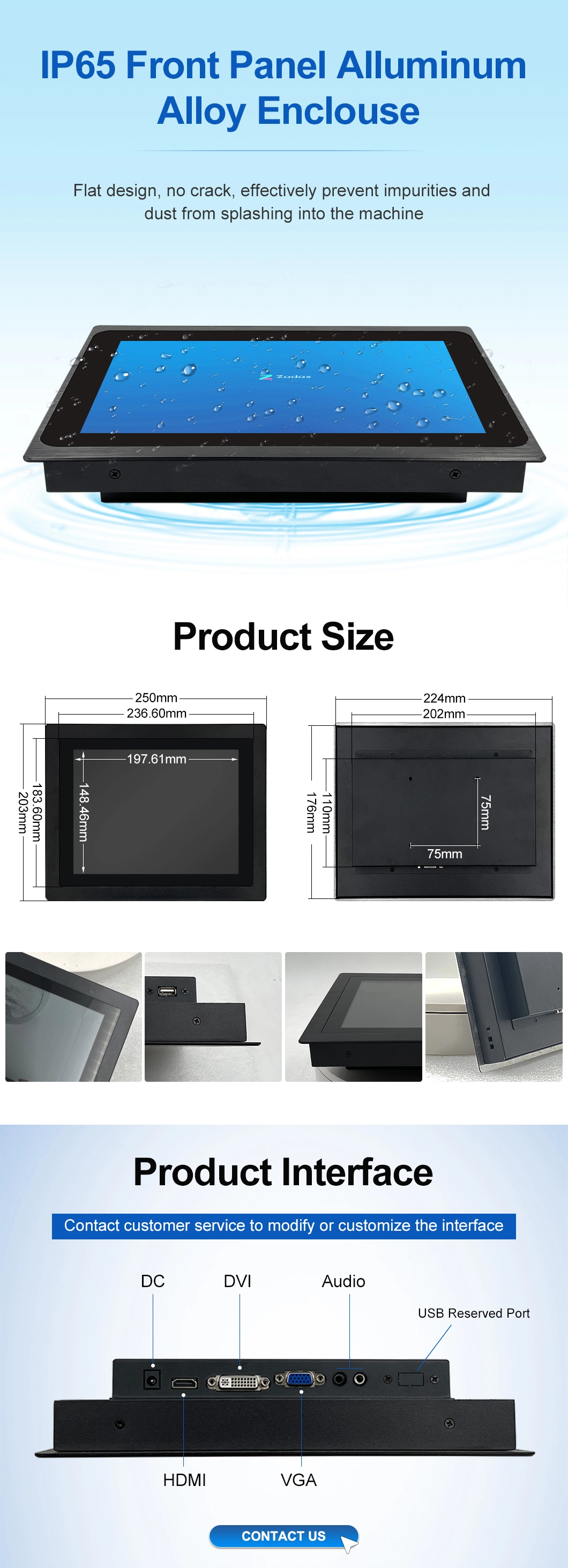 8" 10" 10.1" 11.6" 12" 13.3" 15" 15.6" 17" 19" 21.5" 23.6" Inch VGA HDMI USB Pure Flat Capacitive Touch Screen Industrial PC TFT LCD Display Embedded Monitor